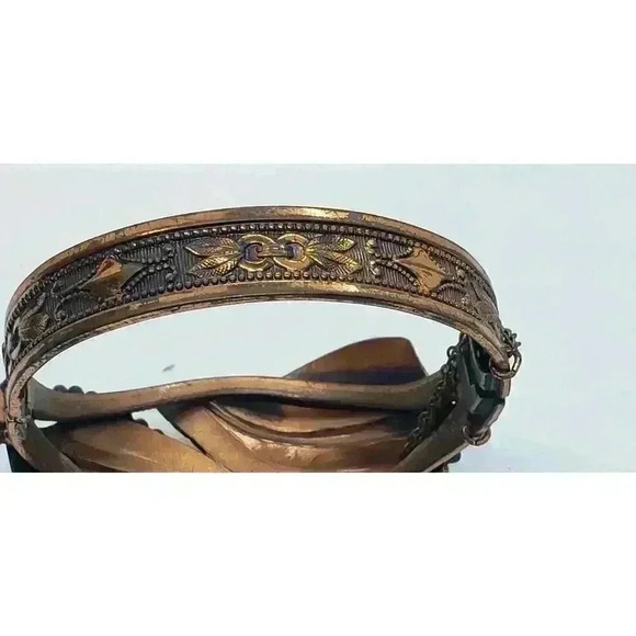 Vintage Whiting Davis Copper Hinged Bangle Bracelet Southwest Style Leaves - Picture 9 of 12